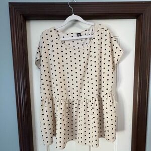 💐SPRING STOCK-UP💐 SHEIN Cream Peplum Blouse with Black Polka Dots sz 2XL